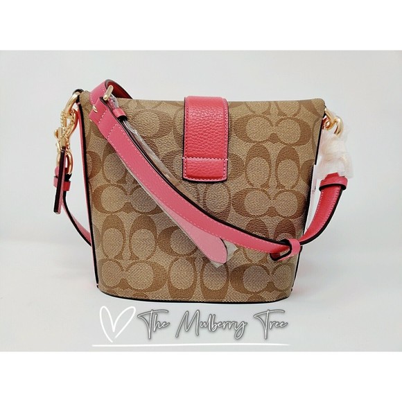 NWT Coach c2817 Addie Crossbody In Signature Canvas Khaki Fuschia Org $328 - Picture 2 of 12